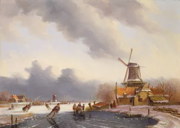 Winterszene mit Schlittschuhläufern